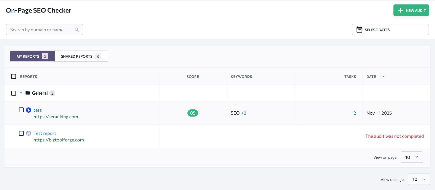 On-page optimization suggestions dashboard with keyword usage and heading improvements