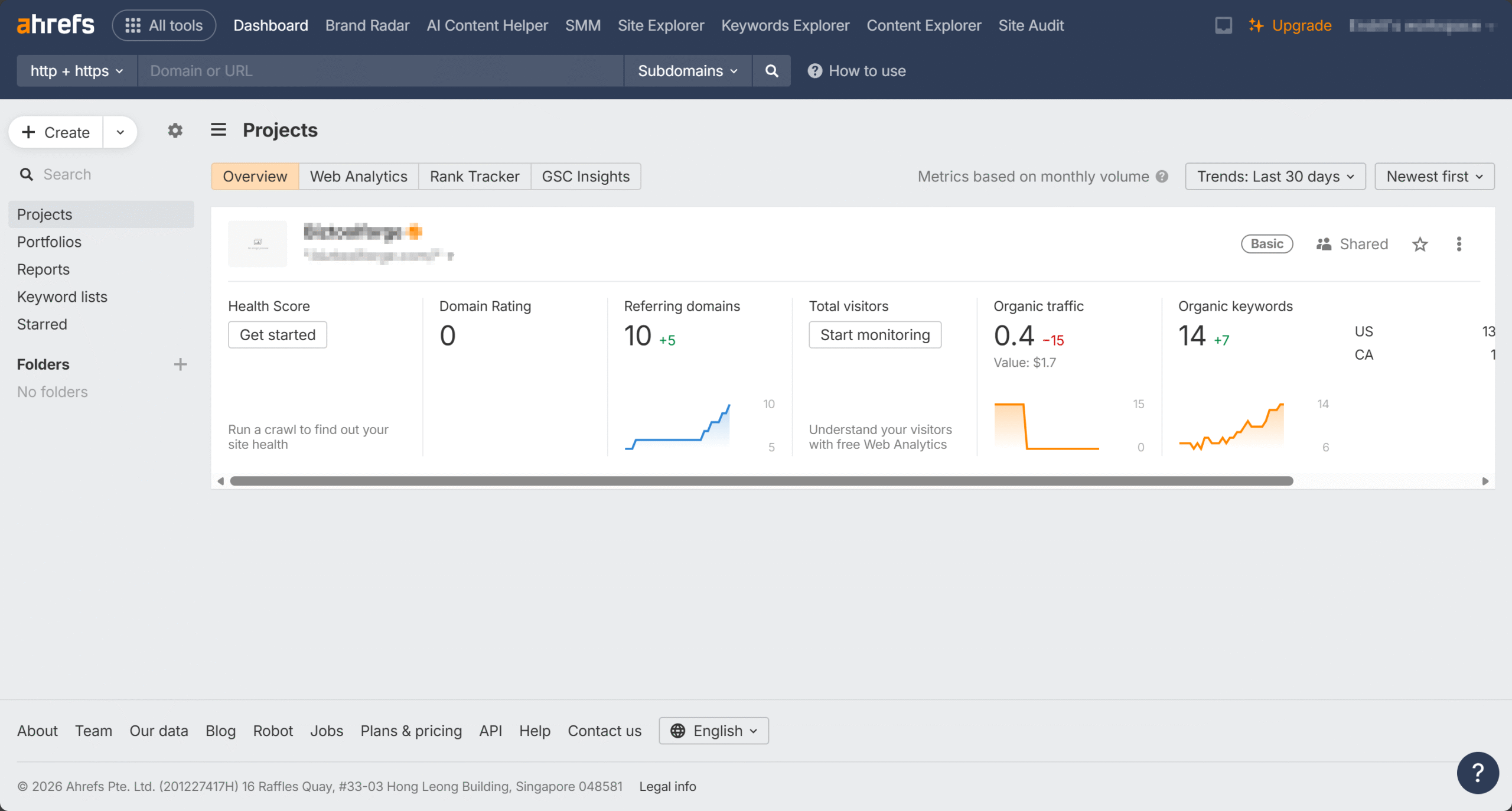 Ahrefs dashboard interface