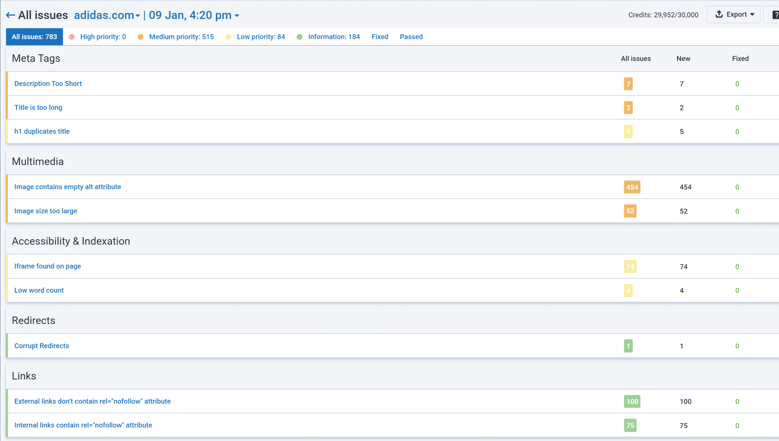 showing critical, high, medium, and low-priority issues