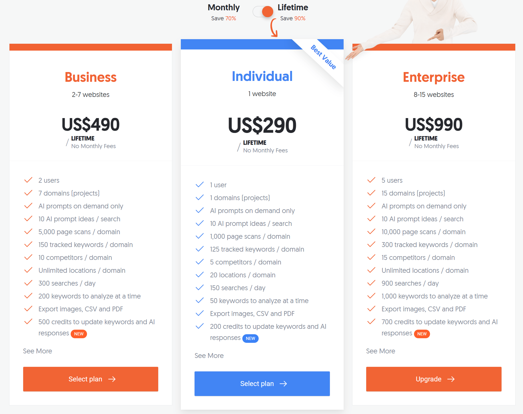 Ubersuggest lifetime pricing